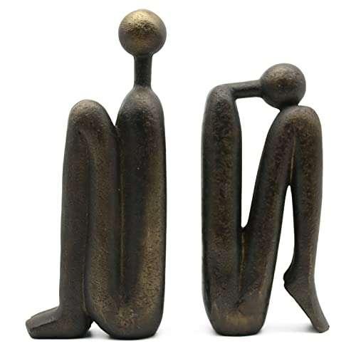 Lukitas Thinker Decorative Bookends, Non-Slip Book Holder, Book Ends for Shelves Living Room Office Home Decor, Resin, 1Pair/2Piece 9'' - color: Bronze Colour