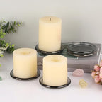 OwnMy 5PCS Glass Pillar Candle Holders Set - 3 Inch Glass Pillar Candle Plates, Round Candle Stand Base Clear Candle Plates and Trays for Wedding Dining Table Centerpieces, Grey