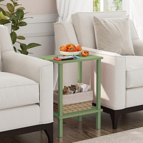 TUTOTAK End Table, Side Table, Nightstand, 2-Tier Storage Shelf, Sofa Side Table for Small Space, Living Room, Bed Room Olive Green TB01BOG034 - color: Olive Green