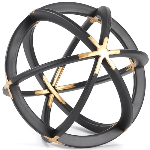 7" Metal Sphere Decor, Metal Coffee Table Decor Sculpture - Black & Gold, Abstract Tabletop Decorative Ball for Home, Decorative Balls for Centerpiece Bowls
