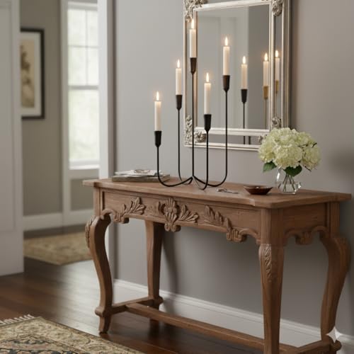 Candelabra for 5 Taper Candles – Hand-Forged Candle Holder with Elegant Vintage Finish – Decorative Centerpiece for Dining Room, Living Room or Mantel Decor（Black） - color: Black
