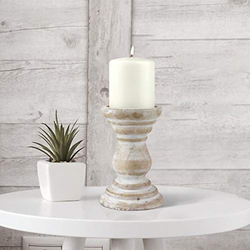 Stonebriar Antique White Wooden Pillar Candle Holder, Vintage Seaside Pillar Stand for Dining Table Centerpiece, Coffee Table, Mantel, Or Any Table Top, Medium - color: Off White, size: 6 inches