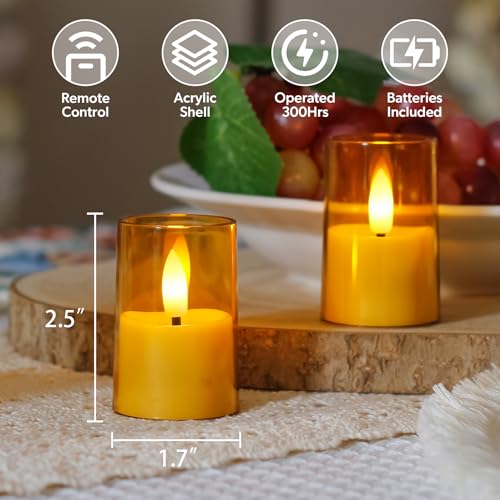 Flameless Small Tea Light LED Candles, Acrylic Battery Operated Votive 1.7" x2.5" with Remote Control and Timer, Tealight Amber Flickering Warm Light Pack of 15 Electric Long Lasting - color: Amber, size: 15 x 2.5"