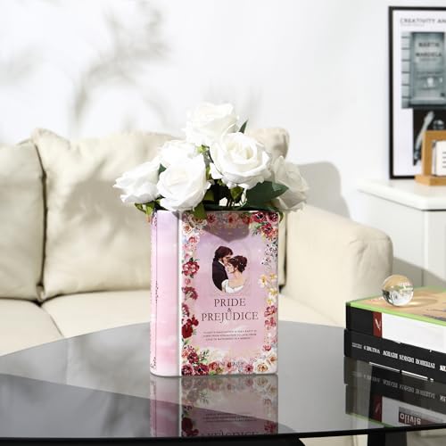 Ceramic Book Vase, Book Vase for Flowers, Book Flower Vases, Ceramic Book Shaped Vase, Unique Ceramic Vases for Home, Office, Bedroom, Living Room, Dining Table - color: Pride&prejudice, size: Ceramic-8"