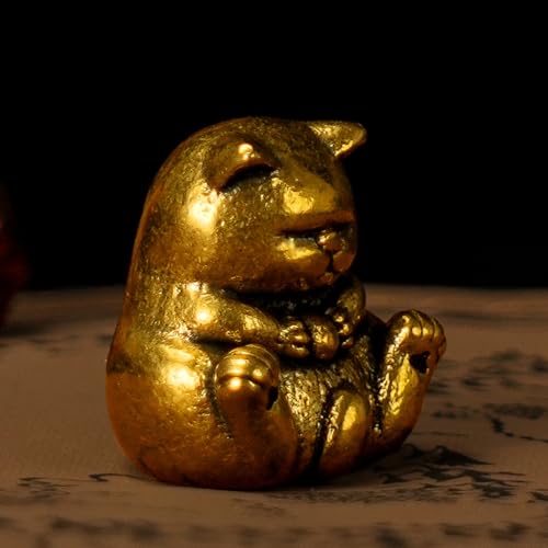 CHOVY 100% Solid Brass Retro Cat Figurine - Cute Slouched Kitten Hugging Toy Collectible Figurines for Desk Decor Oddities and Curiosities Home Decor - color: Cute Cat