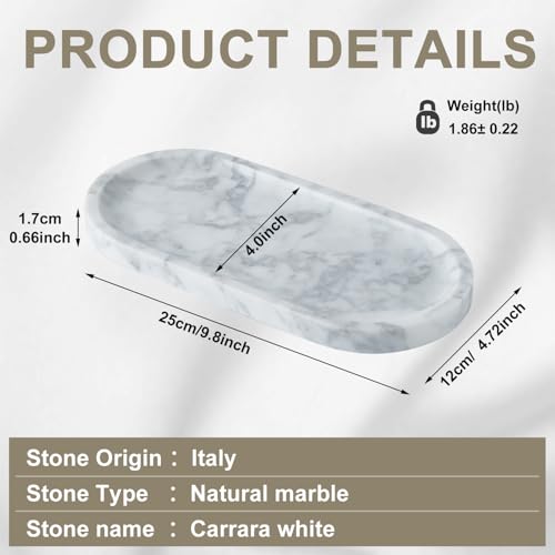 Natural Marble Vanity Tray, Marble Tray for Bathroom countertop,Stone Tray for Storing Perfume, Cosmetics and Jewelry 9.8 * 4.7inch （White） - color: White, size: 9.8" x 4.7" x 0.7"