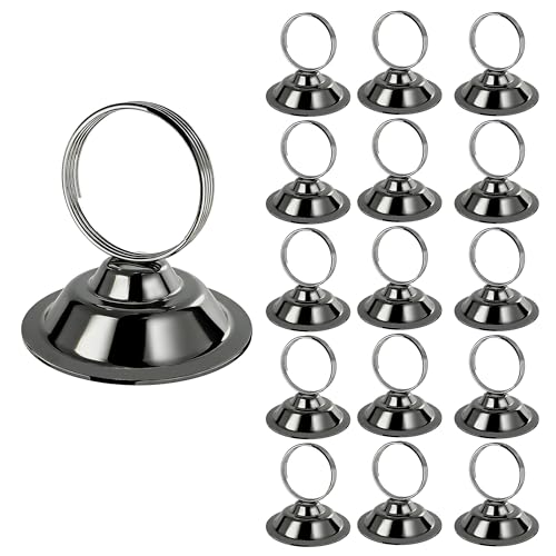 Urban Deco 16 PK Table Card Holder Place Card Holders Steel Card Holders for Photos, Food Signs, Memo Notes, Weddings, Restaurants, Birthday (Black) - color: Black