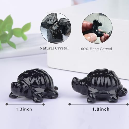 1.8 Inch Black Obsidian Turtle Crystal Figurines,Hand-Carved Healing Crystals lucky Turtle divination Decor,stone turtle Statues Energy Gemstones sculptures,Tortoise Memorial Gifts for Girls and Women - color: Obsidian