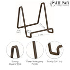 Tripar Square Metal Wire Stand, Mahogany Finish (3-Inch Depth) Tabletop Easel Sleek & Modern Look - Perfect for Books, Plates, Photos & More