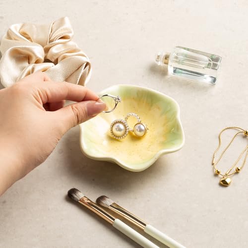 Ceramic Trinket Dish for Jewelry, Lotus Leaf Shape Small Ring Dish Tray, Jewelry Dish Organizer for Necklace Earrings, Home Decor Gift for Mom Best Friend Sister (Sesame Gold) - color: Sesame Gold
