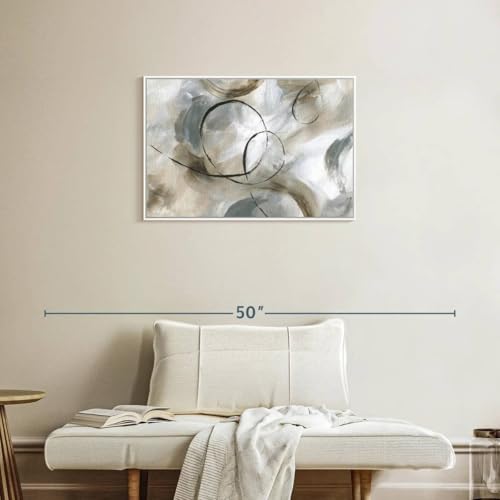 ElephantStock - Allegro Wall Art - Horizontal Floating Framed Canvas - Living Room Wall Decor - Painting Strokes And Lines Framed Canvas Art - Gray And Brown Decor by Nan - 31" x 21" - color: Floating Frame White, size: 30"L x 20"W