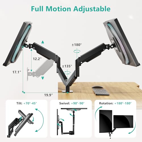 WALI Dual Monitor Mount for 13-27 inch Screens, Dual Monitor Arms for 2 Monitors Holds 19.8 lbs, Adjustable Dual Monitor Stand for Desk, VESA Mount 75x75/100x100mm (GSMP002), Black - size: 13"-27", style: Dual Arms