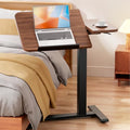 GTPLAYER Overbed Bedside Table with Wheels,Tiltable Hospital Bed Table Over The Bed, Pneumatic Adjustable Rolling Laptop Desk, Mobile Standing Desk for Hospital and Home Use (Walnut) - color: Walnut