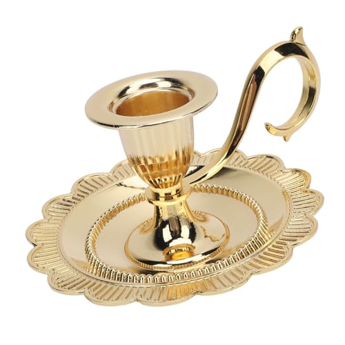 Retro Handheld Candlestick Holder, Vintage Zinc Alloy Candle Stand with Flat Base and Tapered Edges, for Romantic Dinners Home Decoration (Gold) - color: Gold