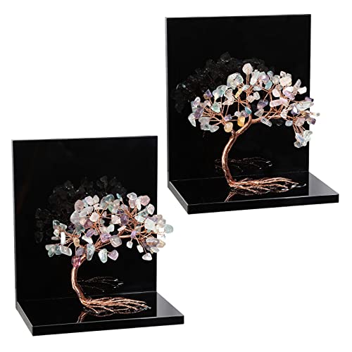 rockcloud Set of 2 Fluorite Crystal Tree Acrylic Decorative Bookends, L-Shaped Heavy Duty Book Ends to Hold Books for Home Office Shelves, Green - color: Green