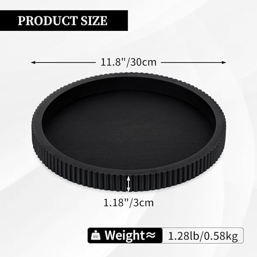 Hanobe Decorative Tray for Coffee Table: 12" Black Round Centerpiece Tray for Home Decor - Wood Modern Farmhouse Decor for Living Dining Room Kitchen Island Tabletop - color: Black