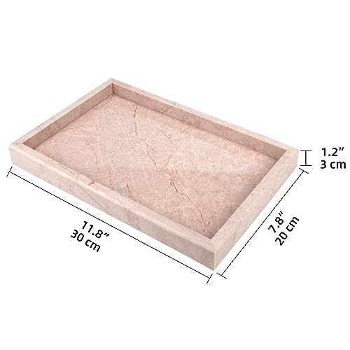 Marble Bathroom Vanity Tray, Natural Luxury Vanity Home Kitchen Bathroom Table Tray, Stone Decorative Countertop Dresser Trays for Key Coffee Perfume Jewelry Makeup (Pink/Cream Rose, 12"x 8" x1.2") - color: Pink/Cream Rose, size: 12" x 8" x 1.2"