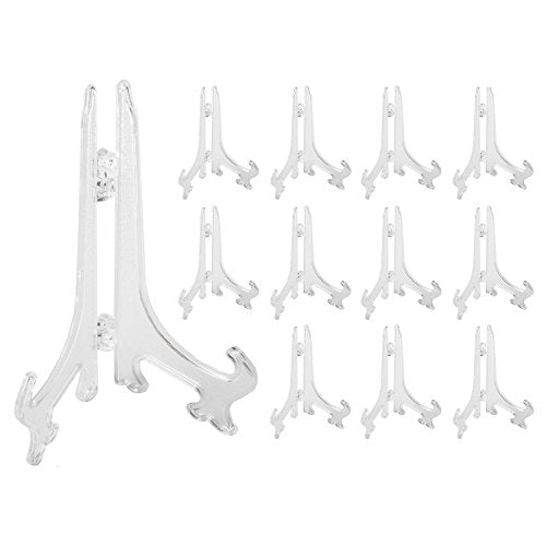 Super Z Outlet Clear Plastic Easels or Stand/Plate Holders to Display Pictures, Placecards, or Other Items at Weddings, Home Decoration, Birthdays, Tables (12 Pack) (5 Inch) - size: 5 Inch