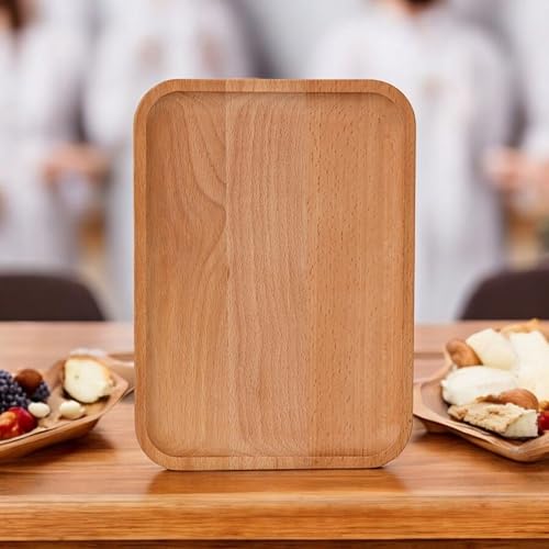 2 Pack Solid Wood Serving Platters and Trays of Natural with Edge,Rectangular Avoid Sliding and Spilling Food (Wood 10x7Inch) - color: Wood 10x7inch