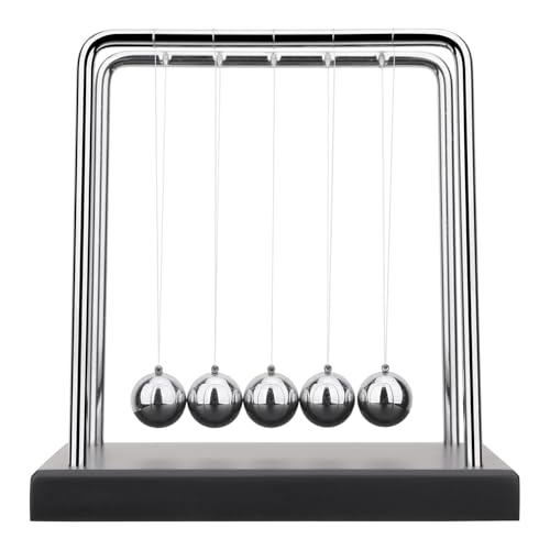 SEVNPRIME 5 Large Beads Newton's Cradle Balance Balls Desk Toys Office Decorations with Black Wooden Base Desk Balance Balls Fun Science Physics Toys for Office/Bedroom/Living Room