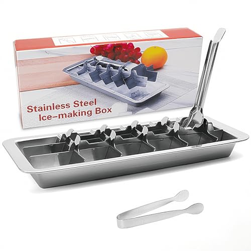 Stainless Steel Ice Cube Trays with Tweezers, Easy-Release Lever Handle, Durable Metal Ice Cube Trays for Freezer, Ideal for Whiskey, Cocktails & Drinks (1 Pack) - color: 18-Cube Ice Tray - Pack of 1