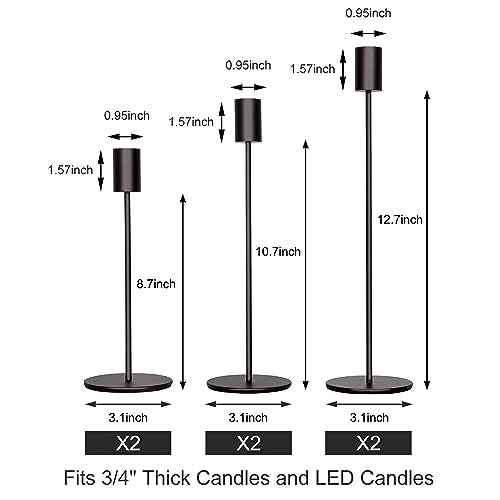 zeochyni Matte Black Candle Holder Set of 6, Elegant Candlestick Holders for Wedding Centerpieces Dining Tables Parties Home Decor Events, Taper Candle Holders Fit 3/4 Inch Candles - color: Black