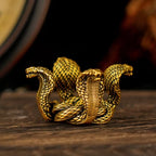 CHOVY 100% Solid Brass Four-Direction Snake Statue - Handcrafted Intertwined Serpent Sculpture, Vintage Mystical Collectible Art, Unique Gift for Mythology Lovers & Spiritual Seekers - style: Four Snakes