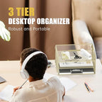 DALTACK 3 Tier Paper Organizer with Handle, Mesh Metal Desk Organizer with Sliding Paper Trays for Letter/A4 Paper, Mail, Bills & Folders, Yellow - color: Golden Yellow