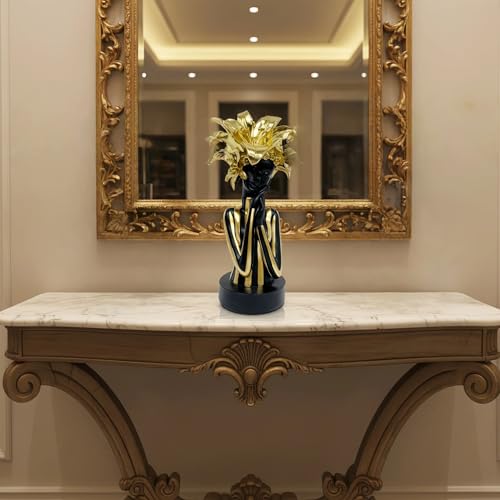 Lescafita African Woman Art Sculpture with Gold Floral Crown, Exquisite African Statue, Emotional Modern Home Art Gift for Various Settings Such as Home, Bookshelves, desks, or Offices(10.83 inch - color: 711-gold M