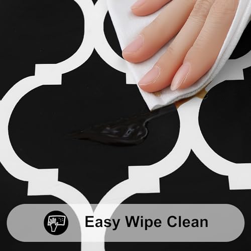 Smiry Round Picnic Tablecloth, Waterproof Elastic Fitted Table Covers for 36" - 44" Tables, Wipeable Flannel Backed Vinyl Tablecloths for Camping, Indoor, Outdoor, Black & White - color: Black & White, size: For Up To 36"-44" Round