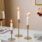 Brass Taper Candle Holders - Set of 3 Antique Brass Finish Candlestick Holder, Modern Rustic Metal Candlestick Holder for Wedding, Dining Table, Party Centerpiece
