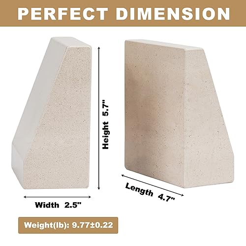 Koville Marble Bookends for Shelves, 9Lbs Large Bookends for Heavy Books, Non-Slip Heavy Duty Book Stopper for CD/Movies, Aesthetic Decorative Bookends for Shelves Table Home Decor(Beige) - color: Beige
