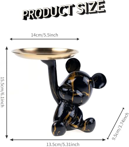 Key Holder Bowl Tray For Office Desk, Decorative Animal Bear Sculpture Home Decor Statue, Storage Tray For Entryway Table (Black & Gold) - color: Black & Gold
