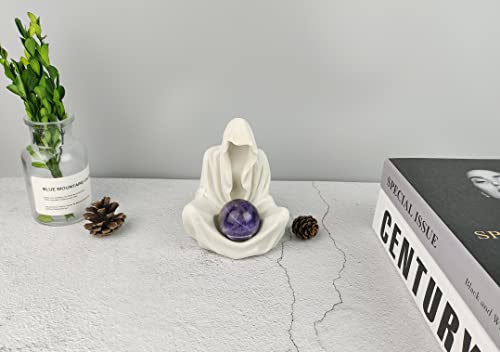 White Goth Wizard Crystal Ball Stand Sphere Display, Natural Healing Feng Shui Glass Orb Holder Base Statue Decoration, for 30mm-50mm Sphere - style: White Goth Wizard