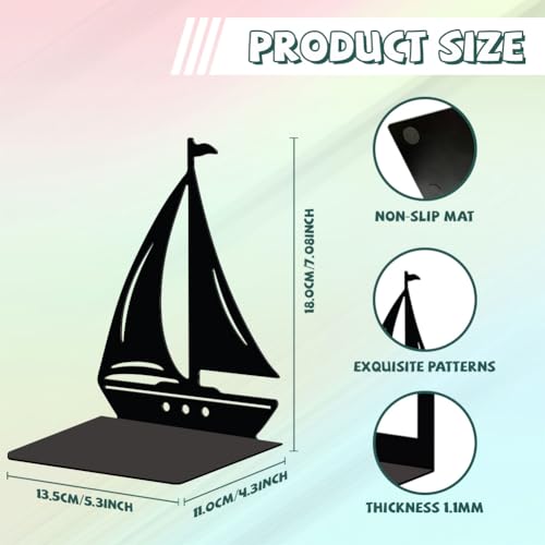 Peacoblue Metal Bookends for Shelves, Modern Decorative Heavy Duty Study Book Support Stoppers for Office, Desk, Shelf, Room 5.3"x4.3"x7" Cast Iron Simple Tall Bookends, 1 Pair (Sailboat) - style: Sailboat