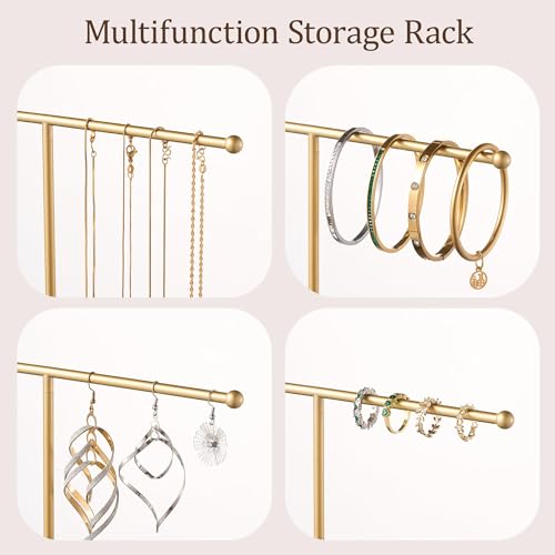 Gold Jewelry Holder Stand with Ceramic Tray: Small Hanging Necklace Organizer Tree for Earrings, Bracelets, Rings – Jewelry Display Hanger for Women & Girls, Green - color: green tray gold bar