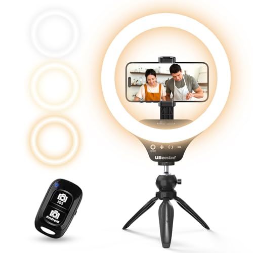 UBeesize 12" Desk Ring Light with Stand & Phone Holder - Adjustable Studio Light for Photography，Zoom Meetings, YouTube, TikTok, Live Streaming - style: Smart Touch Model