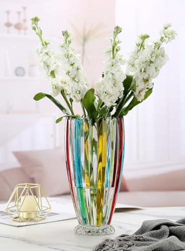 Large Colorful Glass Vase 10.6 in Tall Vase - size: Large