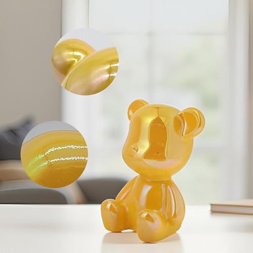 Small Bear Figurines Animal Sculpture Home Décor for Living Room Bedroom Office Statues Desktop Cabinets Tabletop Decor for Women Mom Birthday Gift(Yellow) - color: Yellow