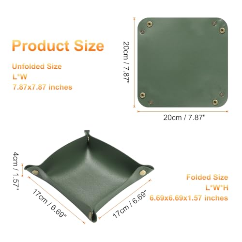 HARFINGTON 4pcs PU Leather Valet Tray Unisex Folding Small Catchall Tray Portable Entryway Table Tray Nightstand Bedside Desk Tray for Key Wallet Watch Coin Jewelry Dice, Green - color: Green