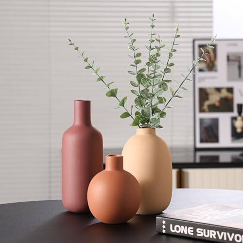 Ceramic Modern Vase for Home Decor Farmhouse Vases Set of 3 Terracotta Decorative Pottery Boho Vases for Pampas Grass Living Room Kitchen Bedroom Entryway Mantel Decor - color: Multicolor#2