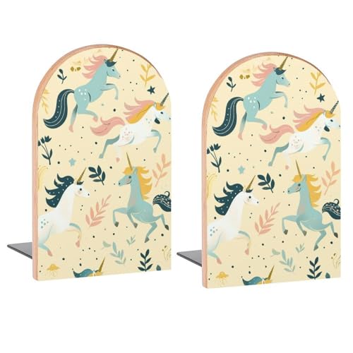 Prancing Unicorns Book Ends Decorative Wood Bookends for Shelves Kids Room Desk Home Office Book Stoppers for Books, DVDs, 1 Pair/2 Pieces(5x3.1 in) - color: Prancing Unicorns