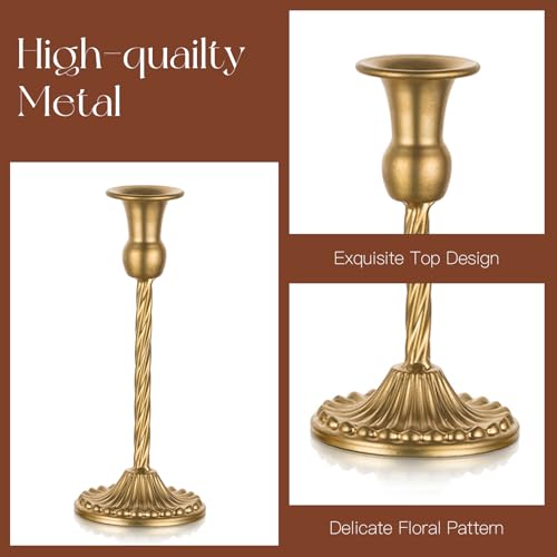 Candeldo Candlestick Candle Holders Gold: Tall Taper Candles Stick Holder Wedding Decor Set of 10 Dinning Table Centerpiece Vintage Metal Candle Stand - color: Gold