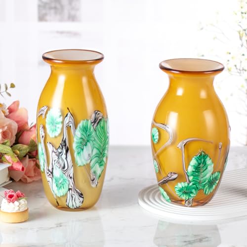 KAMMAK Colored Glass Vase, Beautiful Hand Blown Decorative Vase, Modern Art Vase for Flower Mantle Dining Table Centerpiece, Entryway Living Room Wedding Decoration (JG2069) - style: JG02069