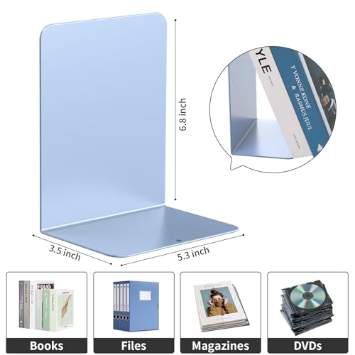 Book Ends, 2 Pieces Metal Bookend for Shelves, Bookends for Heavy Books, Book Holders for Shelves, Desk Organizers, Book Dividers for Office, School, Bookstore, Home - color: D-blue-smooth Surface, size: 2 Pieces
