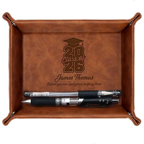 Personalized PU Leather Valet Tray Class of 2026 Graduation Gift with Engraved Name for Men, Boyfriend, Custom Graduation Tray Leather Dresser Organizer for Him & Her, Engraved Catchall Gift - style: Graduation
