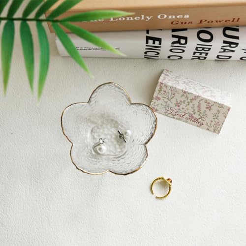 Gifts for Women Flower Ring Dish Jewelry Tray,Glass Trinket Dish Bathroom Room Decor Trinket Dish Valentine's Friendship Christmas Birthday Gifts for Women (Transparent) - color: Transparent