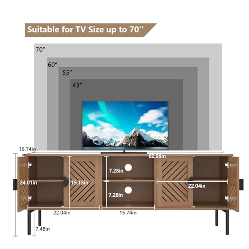 ARTPOWER 63" Modern TV Stands for Living Room, Long Entertainment Center with Storage, TV Console for 55 60 65 70 Inch TV, Bedroom TV Cabinet with Doors, Wood Media Console, Television Stand, Wood - color: Wood