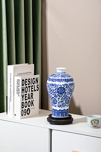 Blue and White Chinoiserie Ginger Jar Vase for Home Decor, Porcelain, 9" H - size: BlueB 9"H