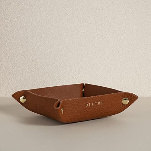 OLETHA Small Foldable Valet Tray - Aesthetic Desk Organizer for Home, Office & Travel - Portable Catch All Bowl for Keys, Jewelry & Essentials - Brown - color: Brown